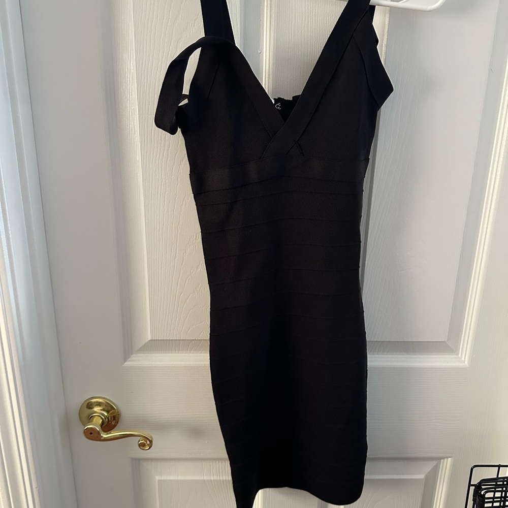 Guess Black V-Neck Bandage  Mini Dress